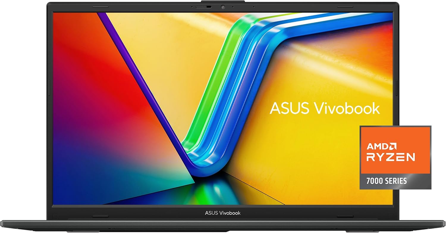Image of the ASUS Vivobook Go 15.6” FHD Slim Laptop, AMD Ryzen 3 7320U Quad Core Processor, 8GB DDR5 RAM, 128GB SSD, Windows 11 Home, Fast Charging, Webcam Sheild, Military Grade Durability, Black
